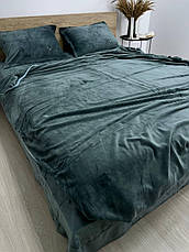 Велюрова постільна білизна Моніка з простинею на резинці Євро Зелений, фото 2