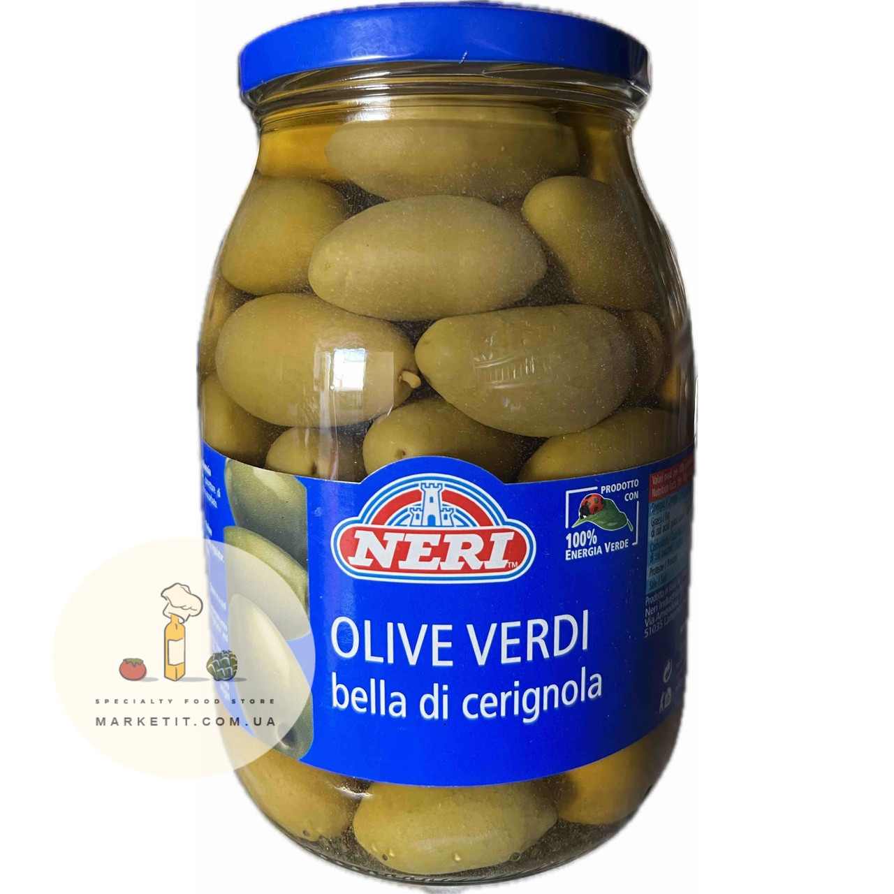 Оливки зеленые гиганты Neri Olive Verdi Cerignola с косточкой 1 кг. - фото 1 - id-p1999978589