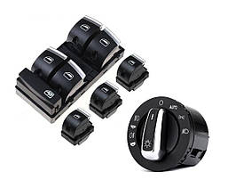 Блок кнопок склопідйомників та перемикач головного світла (набір №2) AUDI A3, A6, Q7, S3, S6, RS3, RS6 Allroad Хром