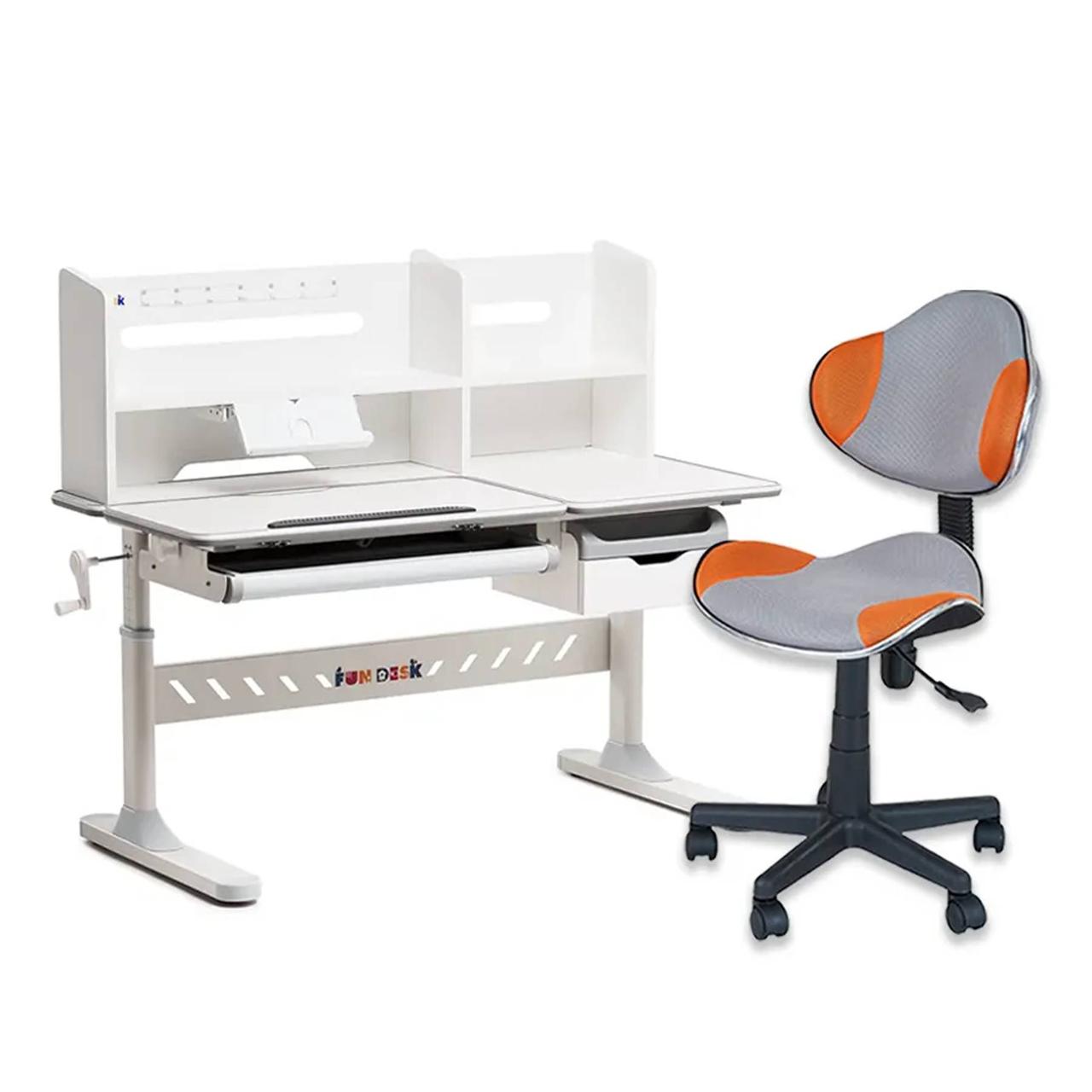 Парта-трансформер Fundesk Fiore II 1200х600х520-760 мм Grey + дитячий стілець FunDesk LST3 Orange, фото 1