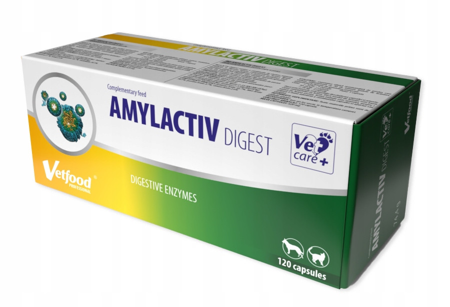 Добавка для кішок і собак желатинові капсули 186 г VetFood Amylactiv Digest 120 капсул