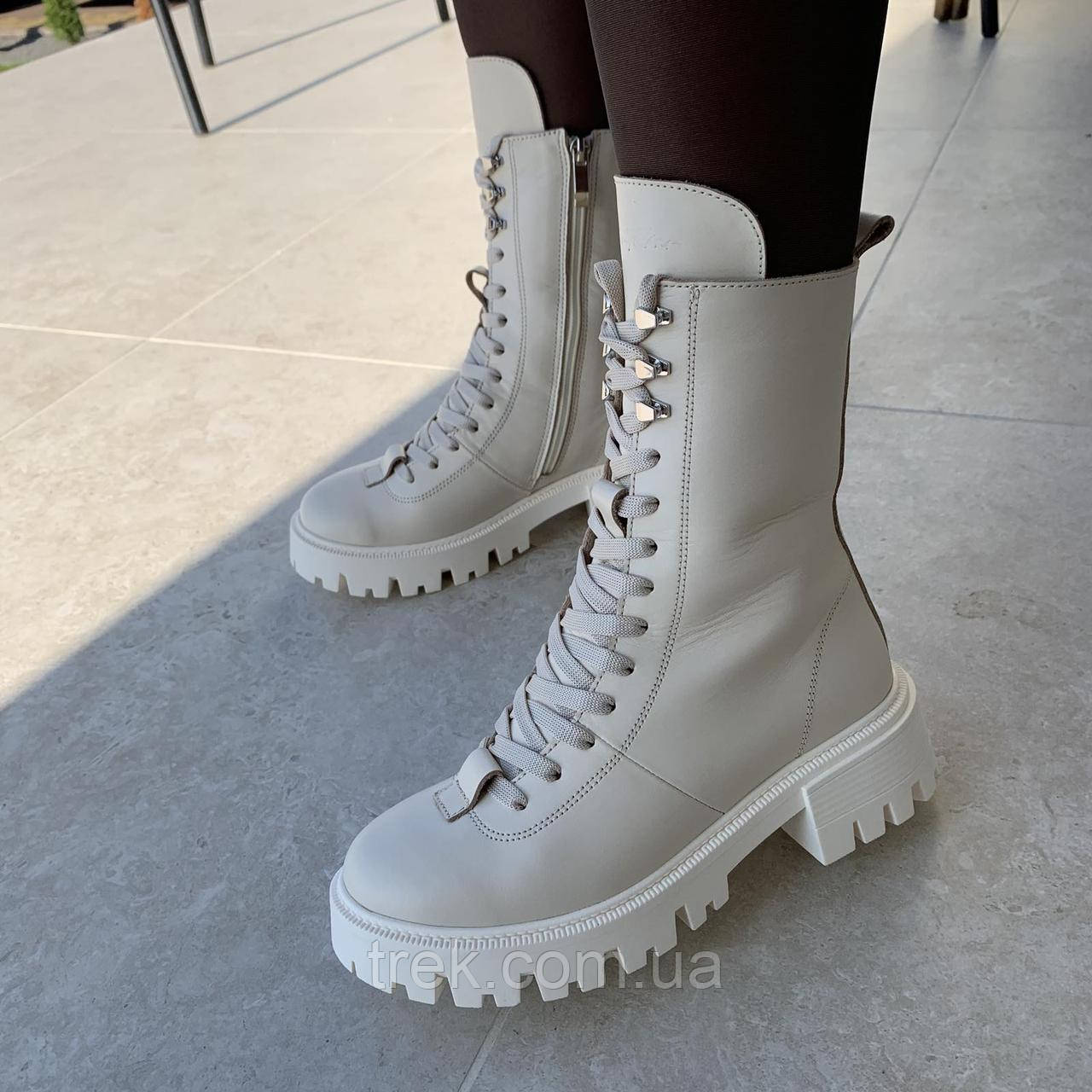 Черевики жіночі зимові шкіряні бежеві /23264/ 40р, фото 1