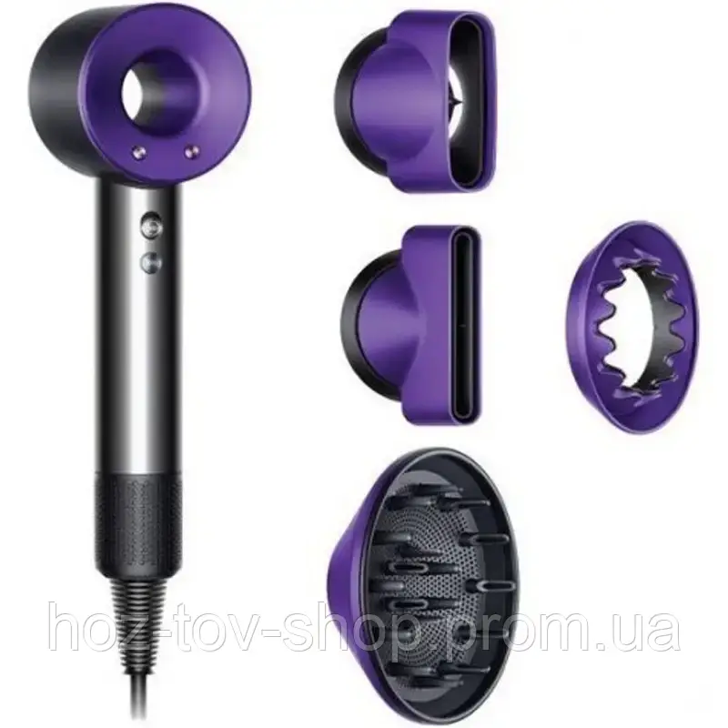 Фен стайлер для волосся 6 в 1 Supersonic Premium 1600 Вт 5 насадок 3 режими швидкості Фіолетовий