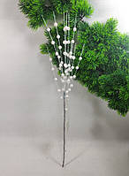 Белая блестящая ветка 45см"райская",украшение к рождеству- ветка с ягодами