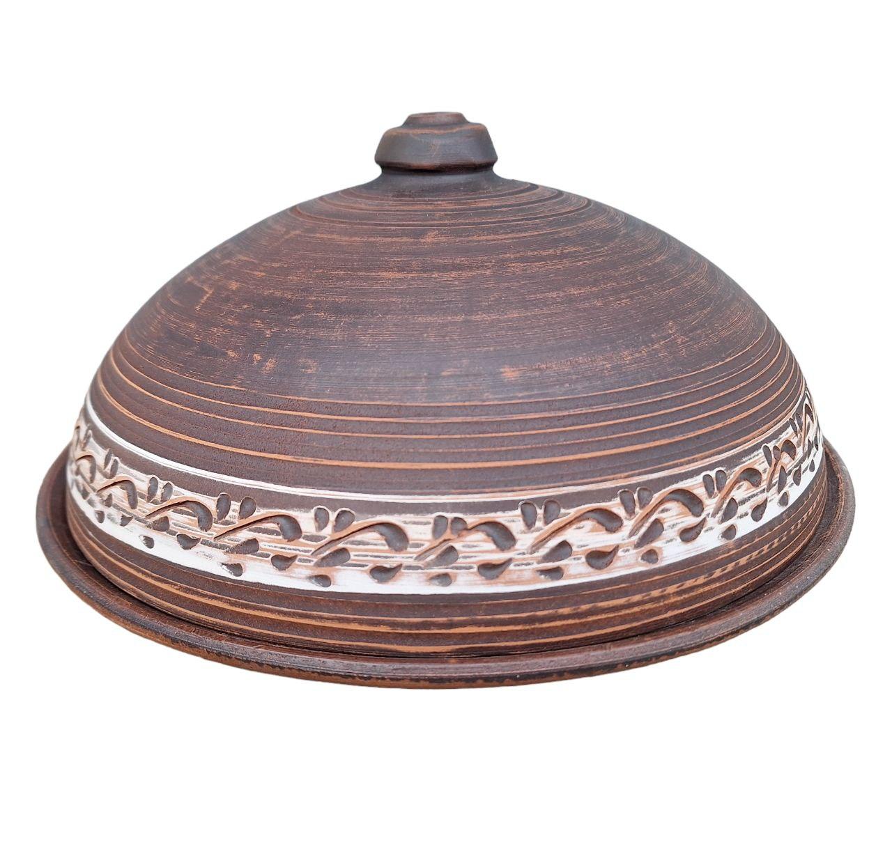 Млинниця з кришкою 270 мм Ангоб керамічна з червоної глини для млинців - Блюдо з кришкой, фото 1