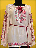 Вишиванка жіноча "Зірка матері". Вишита на білому шифоні червоними та бордови нитками, блуза, машинна вишивка