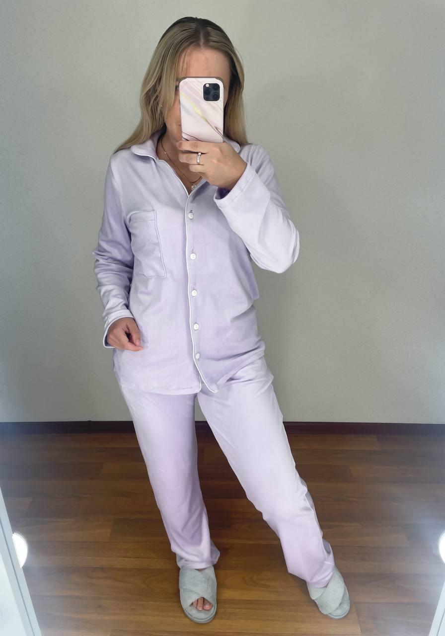 Женская велюровая пижама рубашка+ штаны Лаванда, 50/52 - фото 1 - id-p2000037578