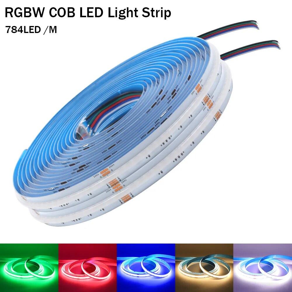 Світлодіодна стрічка RGBW LEDTech COB/FCOB 24v 784д/м суцільного світіння. RGBW багатобарвна преміум СОВ