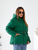 Куртка демісезона жіноча на поясі батал арт. 332 колір зелений/трава