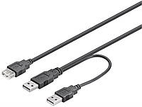 Кабель пристроїв Goobay USB2.0 A 2x1 M F (DualPower) 0.3m AWG24+28 D4.0mm Cu чорний (75.09.33 FG, код: 7454803