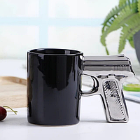 Керамічна чашка Sheriff із ручкою пістолетом чорна 350мл