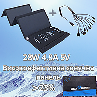 Солнечная панель Sunpower высокоэффективная 23% 28W 4.5A 5V Портативная солнечная зарядка + кабель 10 в 1