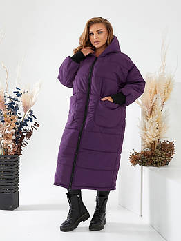 Жіноча зимова довга куртка-павльто на утеплітелі силікон (Батал)