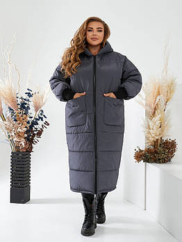 Жіноча зимова подовжена куртка з капюшоном утеплювач силікон (Батал)