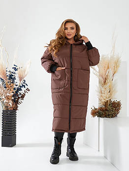 Жіноча зимова подовжена куртка з капюшоном утеплювач силікон (Батал)