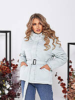 Куртка демісезона жіноча на поясі батал арт. 332 колір зелений/ м'ята