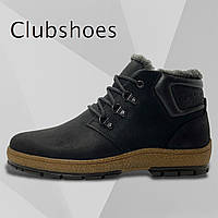 Мужские зимние ботинки Clubshoes натуральная кожа и мех, водонепроницаемые черные со шнуровкой R1чер