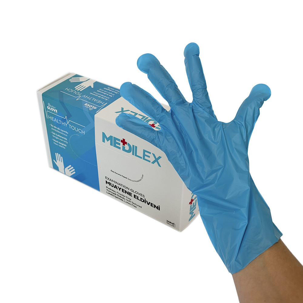 Щільні одноразові медичні рукавички Medilex, TPE, блакитний, M, 100 шт Reflex, фото 1