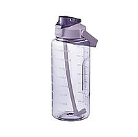 Фиолетовая, прозрачная, ударопрочная, герметичная, спортивная бутылка для воды. с соломинкой. 2000 мл .