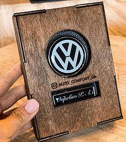 Обкладинка для автодокументів з логотипом Volkswagen (Фольксваген) і номером вашого авто