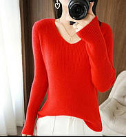 Женская молодёжная яркая теплая кофта свитер Травка оверсайз р. 44 красный