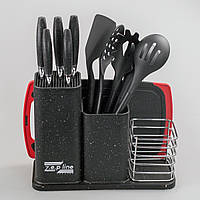 Кухонный набор принадлежностей 14 предметов Zp045, набор ножей подставка лопатки доска для кухни