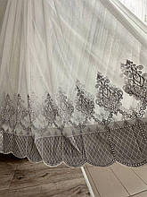 Тюль бамбук з оксамитовим візерунком по низу №7181 на відріз сірий