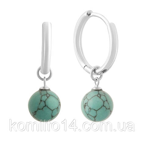 Срібні сережки Komilfo з бірюзою (2146810), фото 2