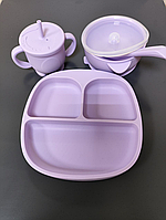Набор силиконовой посуды 4 предмета для детей ПРЕМИУМ качество Лиловый