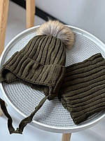 Детский зимний головной набор: шапка и шарф, цвет коричневый. Шапочка и хомут для детей 1-5 лет