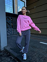 Женский яркий теплый спортивный костюм свитшот и джогеры трехнить на флисе 42-46 48-50 Розовый+Графит
