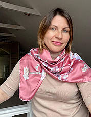 Шовкова хустка Бона магнолія 90*90 см ручна обробка краю, фото 3