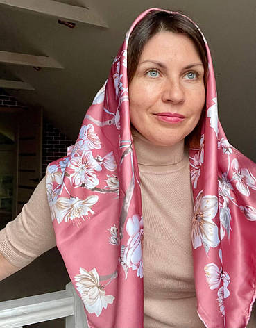 Шовкова хустка Бона магнолія 90*90 см ручна обробка краю, фото 1