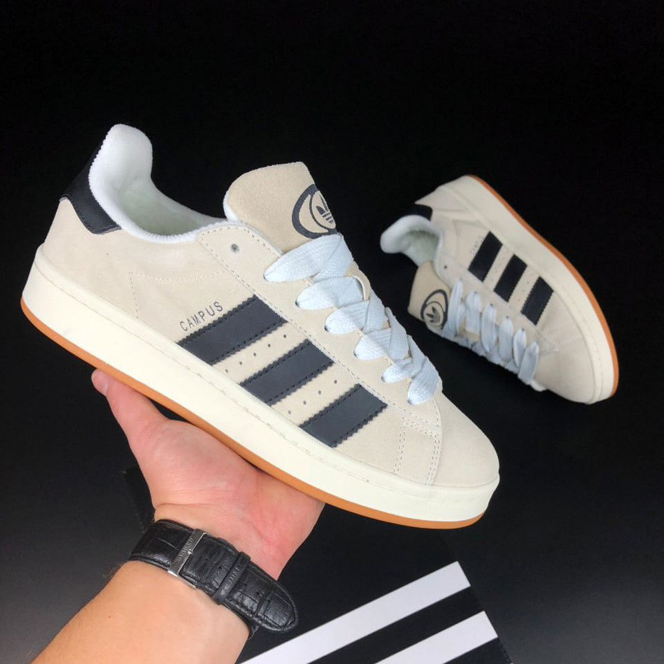 Чоловічі зимові кросівки Adidas Campus замшеві стильні молодіжні бежеві чорні