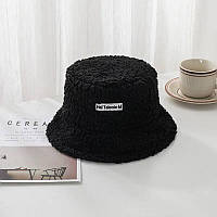 Теплая женская меховая панама (Тедди, каракуль, барашек), Пушистая женская шапка из мягкого плюша Черная