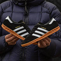 Кроссовки мужские Adidas Hamburg Black Brown натуральная замша, прошиты. код IN-1585