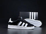 Чоловічі зимові кросівки Adidas Campus замшеві молодіжні повсякденні чорно-білі, фото 5