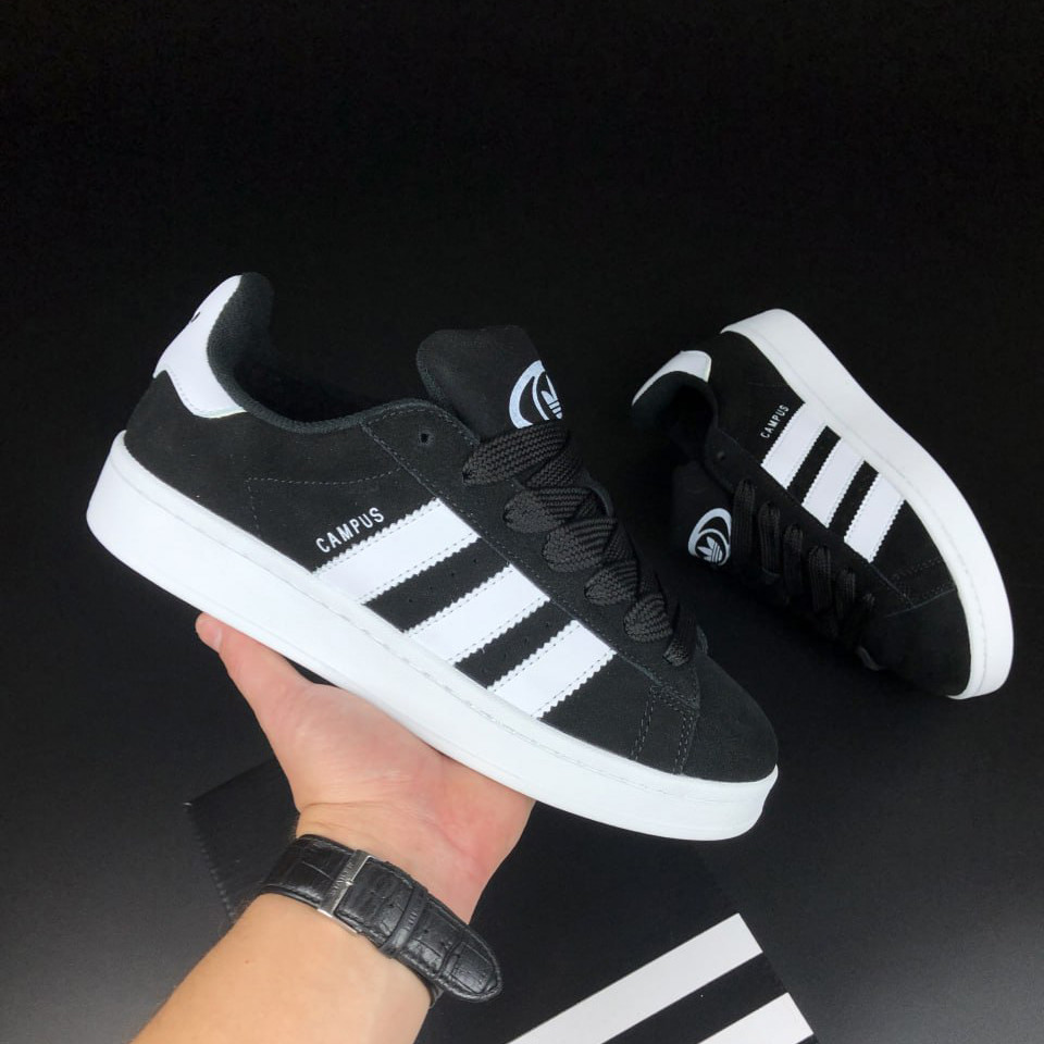 Чоловічі зимові кросівки Adidas Campus замшеві молодіжні повсякденні чорно-білі