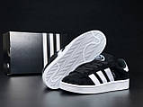 Чоловічі зимові кросівки Adidas Campus замшеві молодіжні повсякденні чорно-білі, фото 7