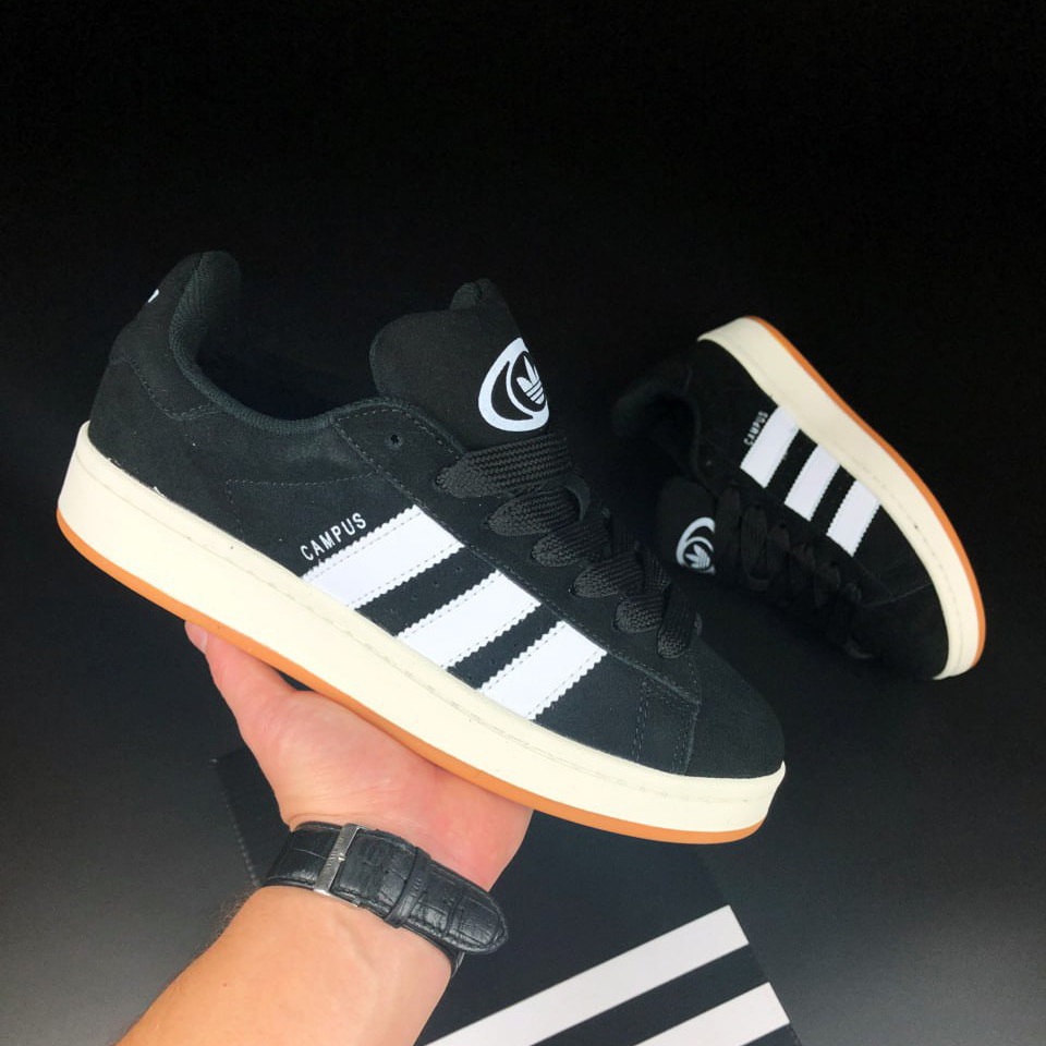 Чоловічі зимові кросівки Adidas Campus замшеві стильні повсякденні чорно-білі бежеві