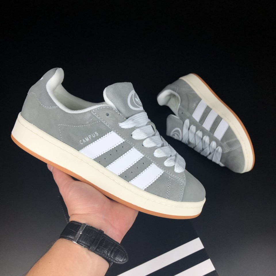 Чоловічі зимові кросівки Adidas Campus замшеві стильні на хутрі сірі білі бежеві