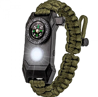 Тактичний браслет для виживання з компасом, огнивом, ліхтариком, ножем та свистом.