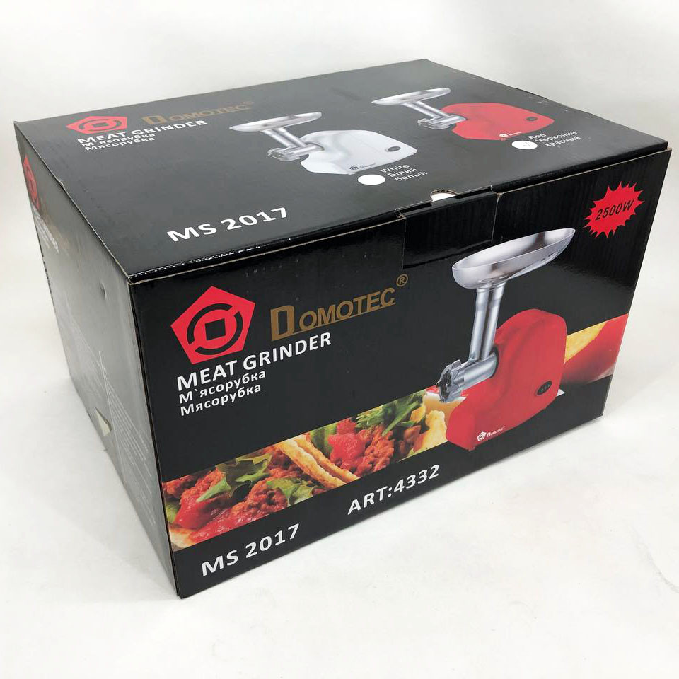 Кухонна електрична м'ясорубка Domotec MS 2017 з реверсом 1500 W, м'ясорубка для шатківниці. Колір: червоний
