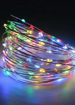 Гірлянда роса на батарейках + USB, 10 метрів, на дроті, колір світіння мультик