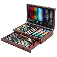 Набор юного художника для рисования и творчества в деревянном чемоданчике Tool Kit на 123 предмета Коричневый