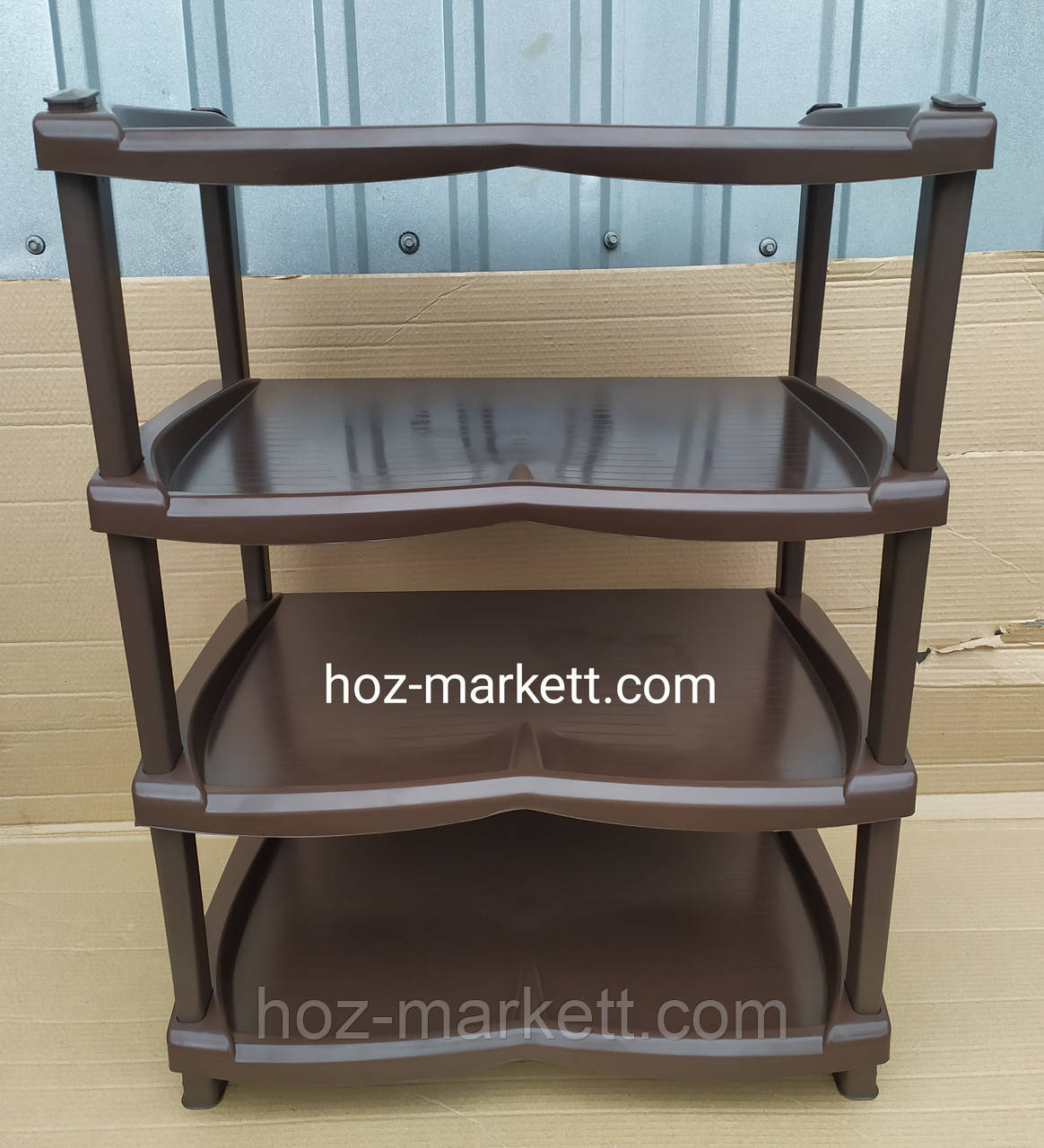 Полиця для взуття коричнева 4 яруси взуттєва пілочка, фото 1
