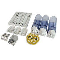 Пластиковий потрійний дозатор для рідкого мила 3х250 мл, настінний, синьо-білий Afacan Plastik, фото 4