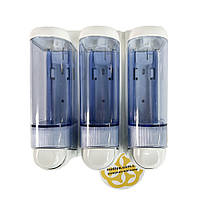 Пластиковий потрійний дозатор для рідкого мила 3х250 мл, настінний, синьо-білий Afacan Plastik, фото 5