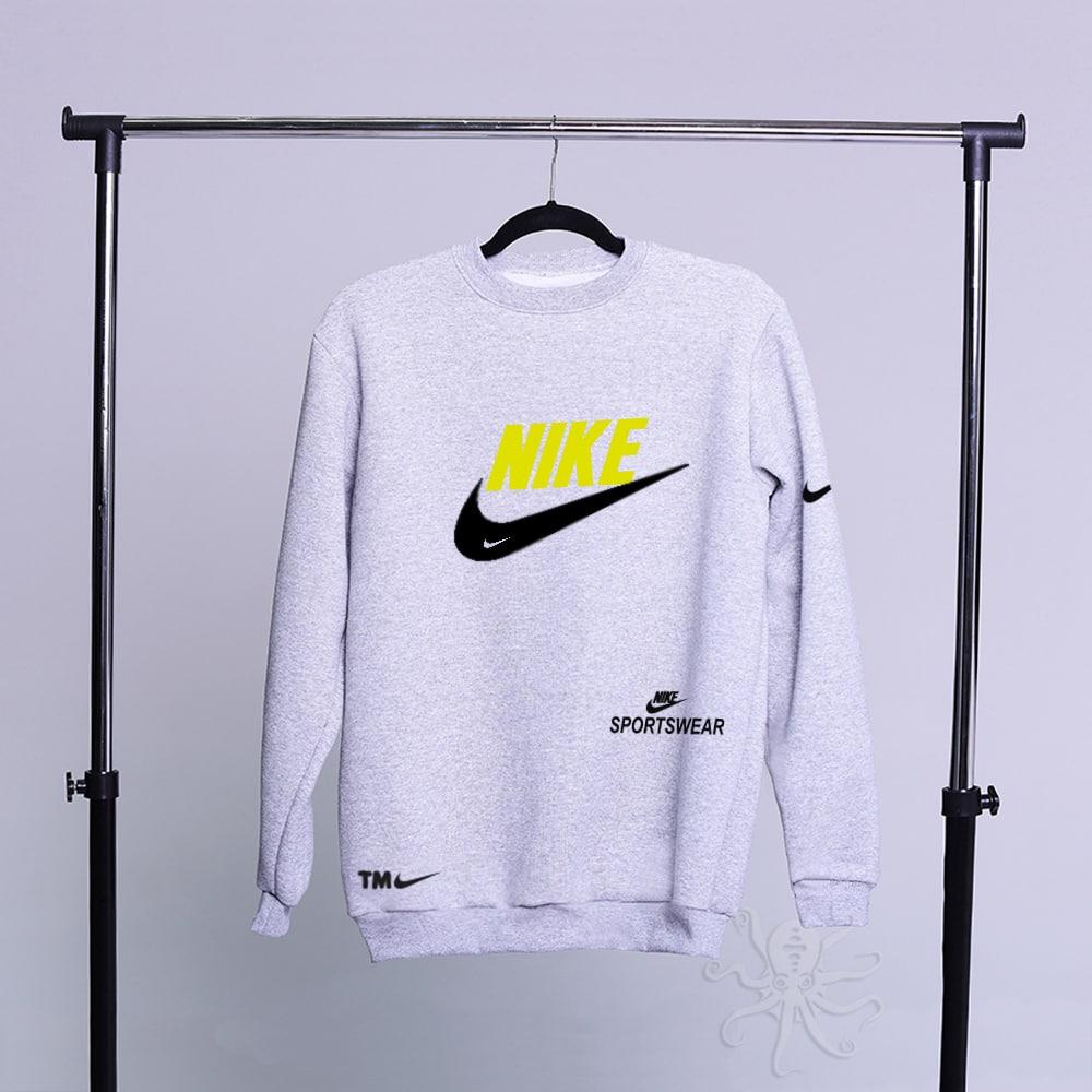 Кофта чоловіча зимова на флісі Nike сірий світшот чоловічий тринитка з начосом толстовка найк, фото 1