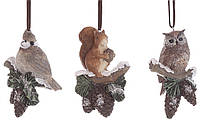 Декоративна підвіска (білка, пташка та сова з шишками) мікс 6.5*3.5*10 см BonaDi 838-493